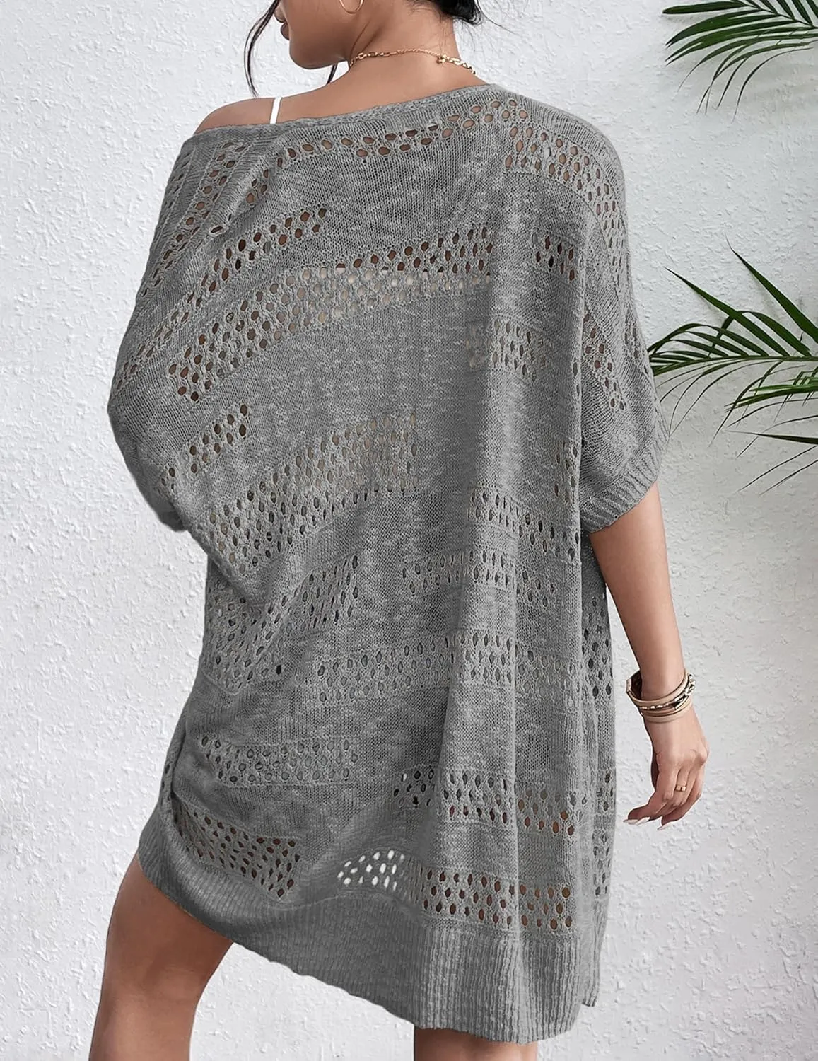 Zeagoo Lightweight Summer Crochet Cardigan for Women Short Sleeve Kimono Boho Oversized Open Front Knitted Cardigan