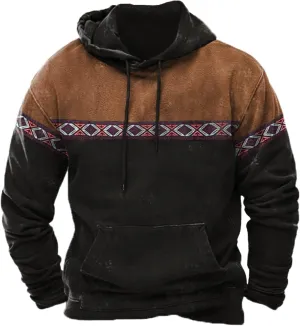 Zeiyignr Men's Western Aztec Sweatshirts, Ethnic Print Graphic Patchwork Hoodies Slim Casual Pullover Tops with Drawstring
