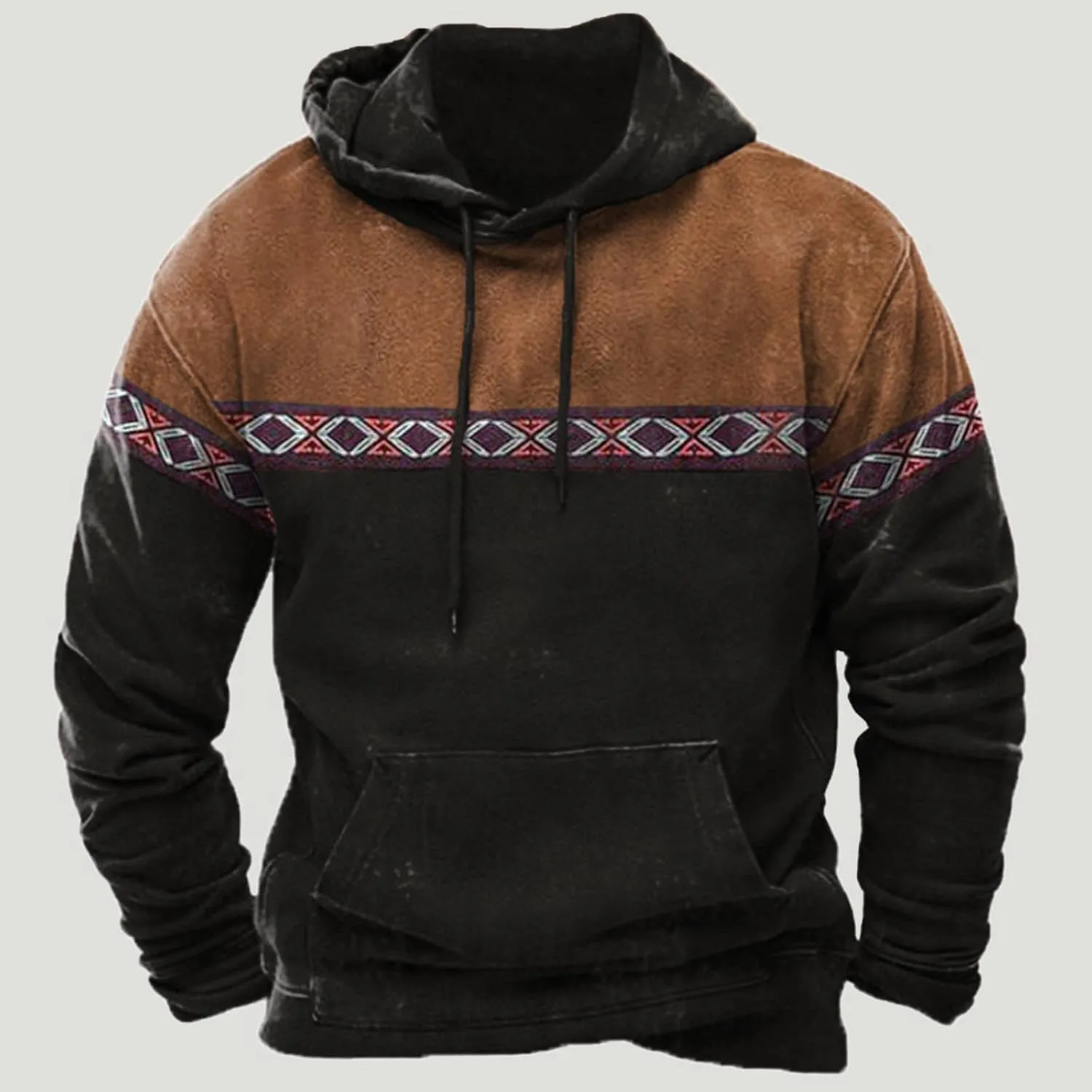 Zeiyignr Men's Western Aztec Sweatshirts, Ethnic Print Graphic Patchwork Hoodies Slim Casual Pullover Tops with Drawstring