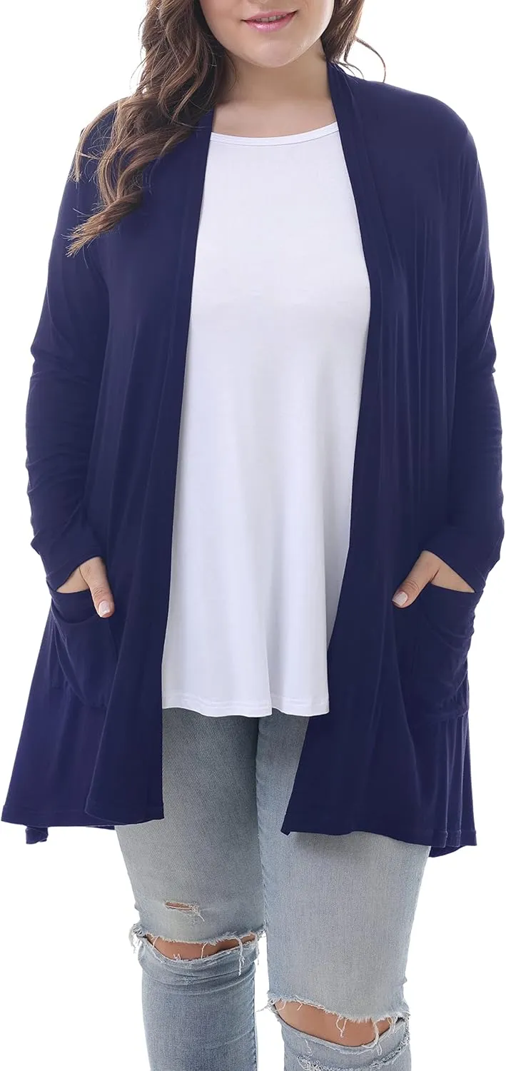 ZERDOCEAN Women's Plus Size Long Sleeve Lightweight Soft Printed Drape Cardigan with Pockets