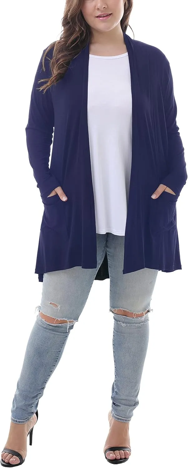ZERDOCEAN Women's Plus Size Long Sleeve Lightweight Soft Printed Drape Cardigan with Pockets