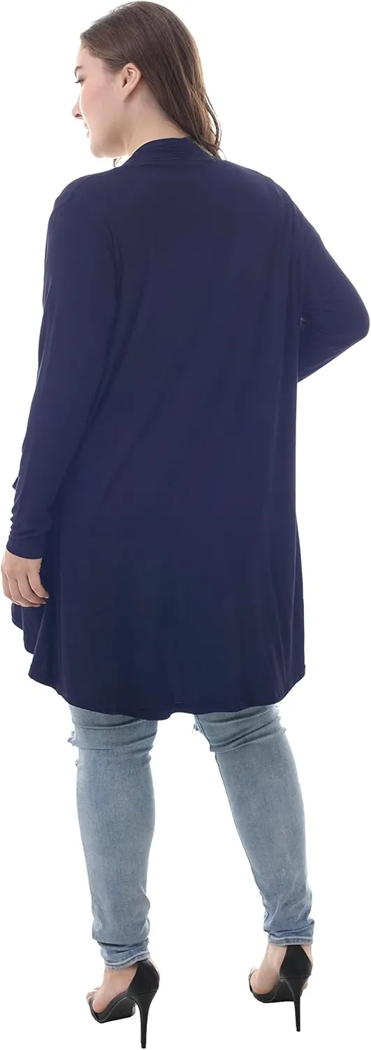 ZERDOCEAN Women's Plus Size Long Sleeve Lightweight Soft Printed Drape Cardigan with Pockets