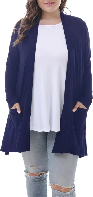 ZERDOCEAN Women's Plus Size Long Sleeve Lightweight Soft Printed Drape Cardigan with Pockets