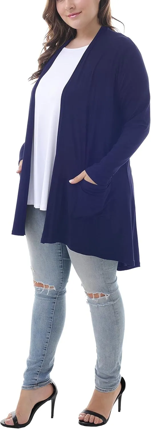 ZERDOCEAN Women's Plus Size Long Sleeve Lightweight Soft Printed Drape Cardigan with Pockets